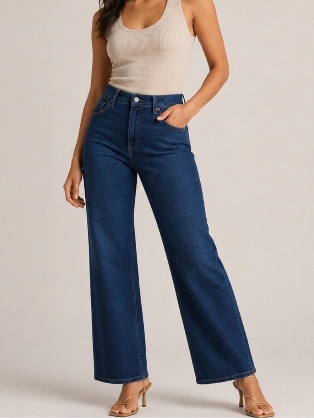 Quince Bella Stretch Relaxed Straight Jeans Denim Date Stormy Blue 29 Reg